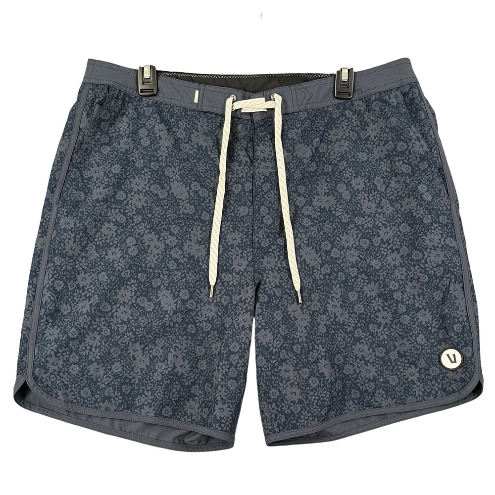 Vuori Cruise Boardshorts Mens 34 Floral Print Charcoal Grey Stretch Swim Surf